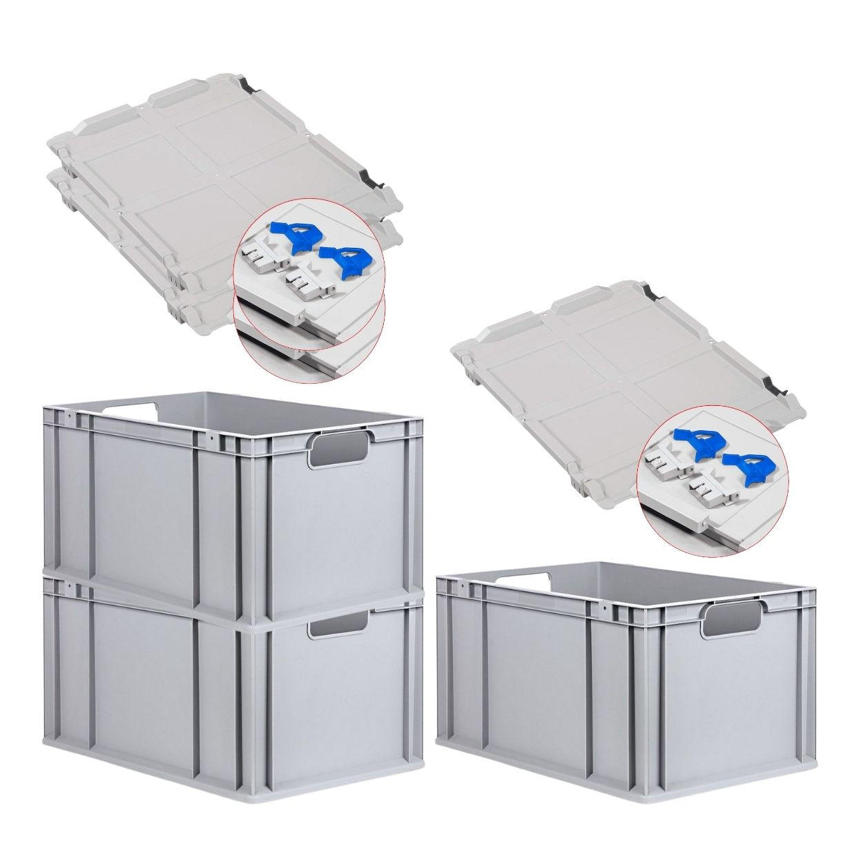 EUROBOX 3x Nextgen Economy Mit Scharnierdeckel Grau/BlauGriffe Offen 65 Liter - Blau, Kunststoff (40/32/60cm) - PROREGAL
