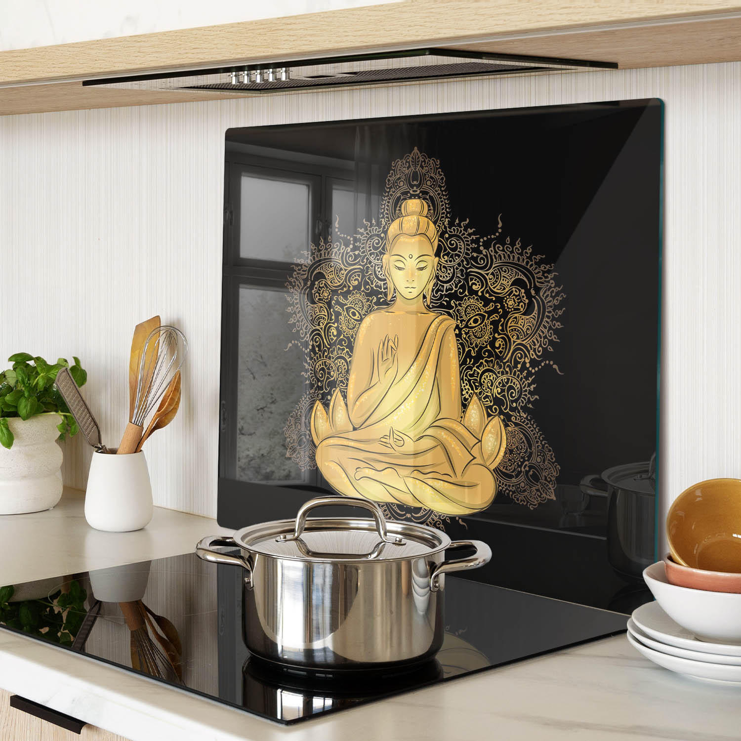 GLASPLATTE 60x52 cm Sitzender Buddha - Hellbraun/Beige, Glas (60/0.4/52cm) - TULUP