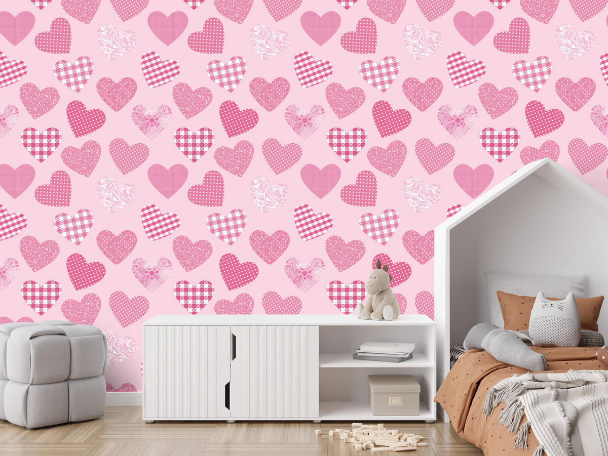 VLIESTAPETE Gemusterte Herzen – Rosa – 50x1000 cm - Rosa, Papier (50/1000cm) - Muralo