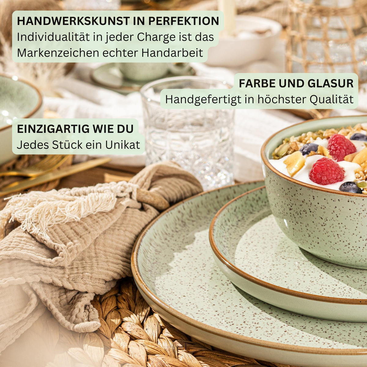 DESSERTTELLER SET RIO MINZE - 4 teilig aus Steingut - Grün, Keramik (13cm) - Sänger
