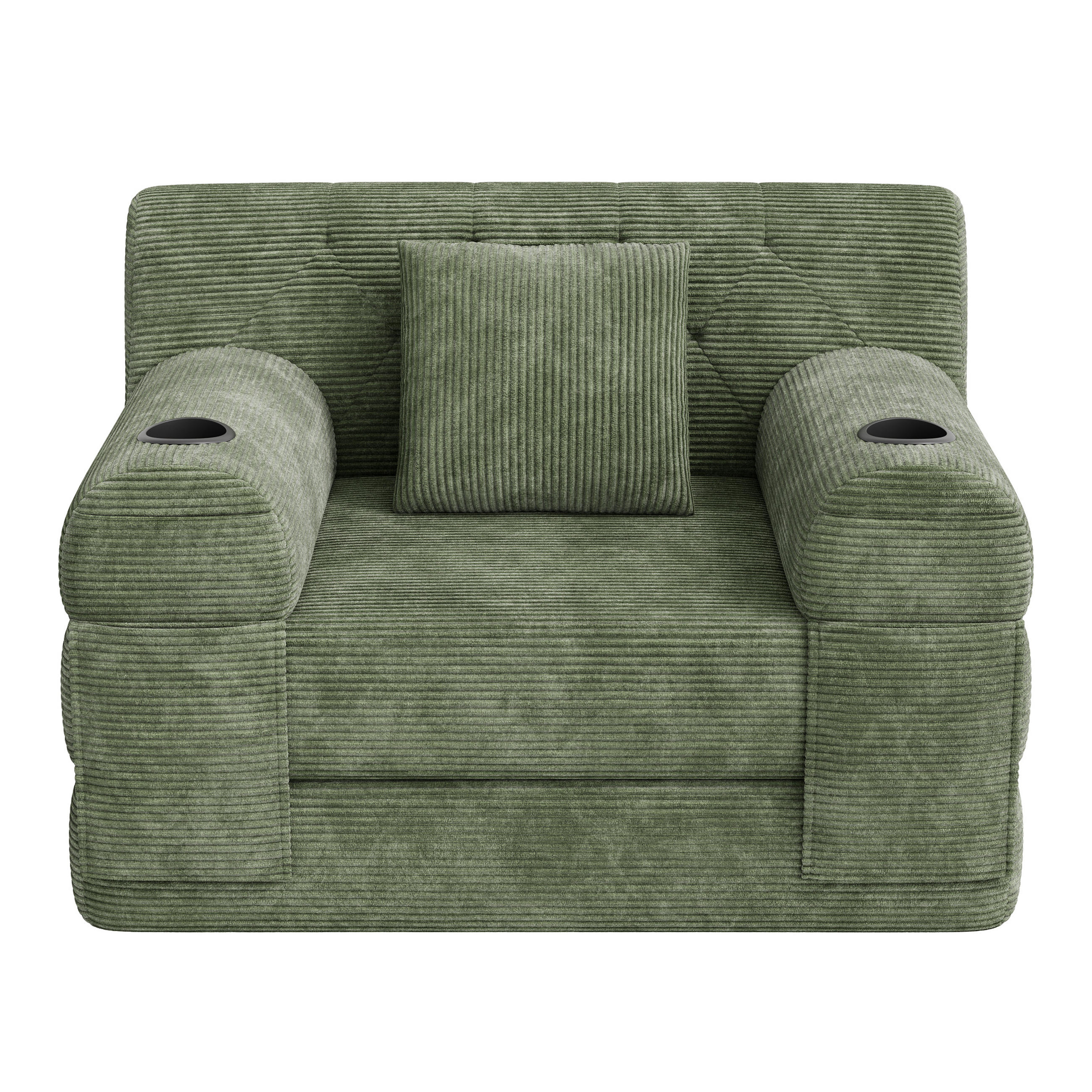 ROZKLÁDACÍ KŘESLO Zelené z manšestru s držáky nápojů - zelená barva, textil (107/81/80cm) - Urban Meuble