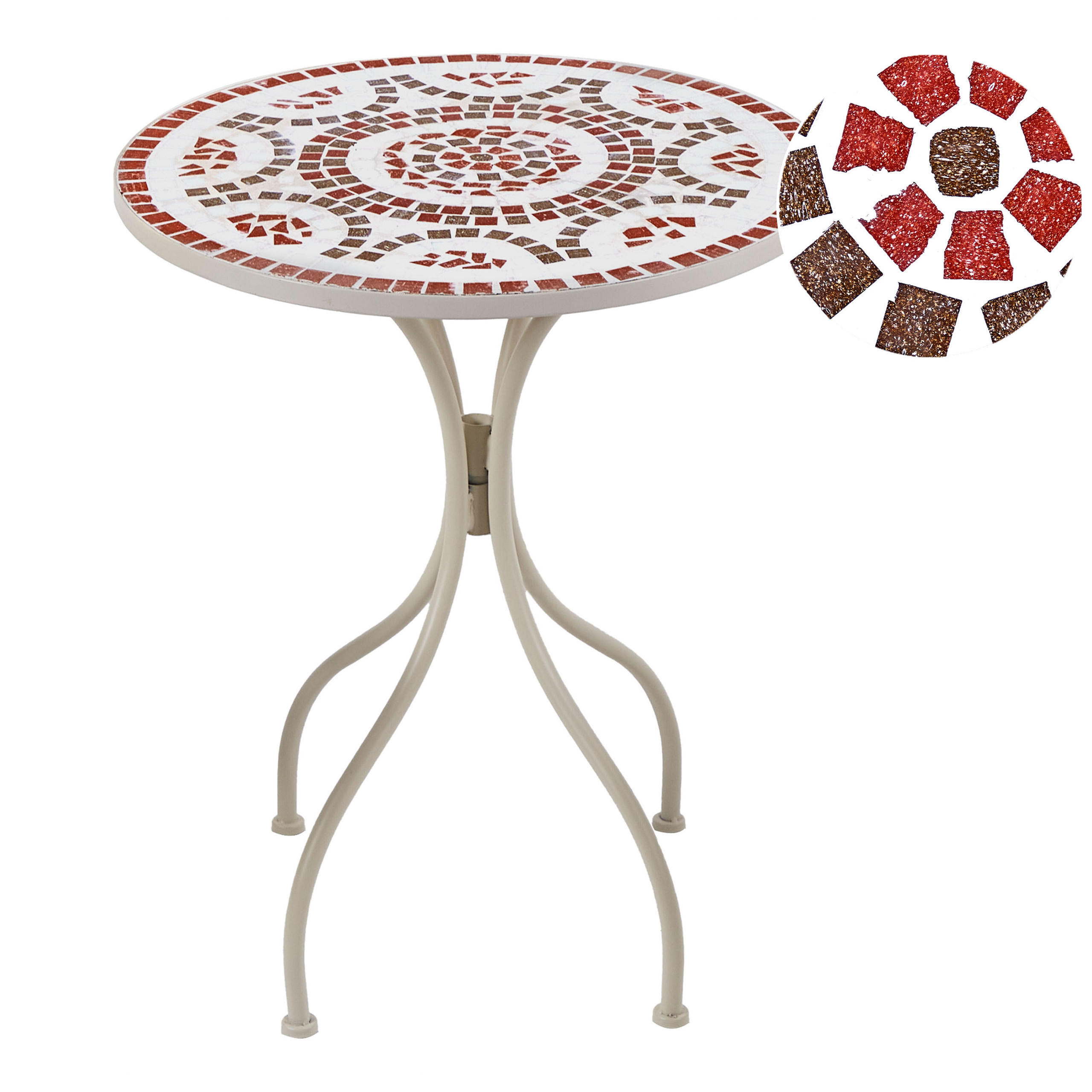 GARTENTISCH Weiß Spello - Rot/Weiß, Metall (60/60/74cm) - Beliani