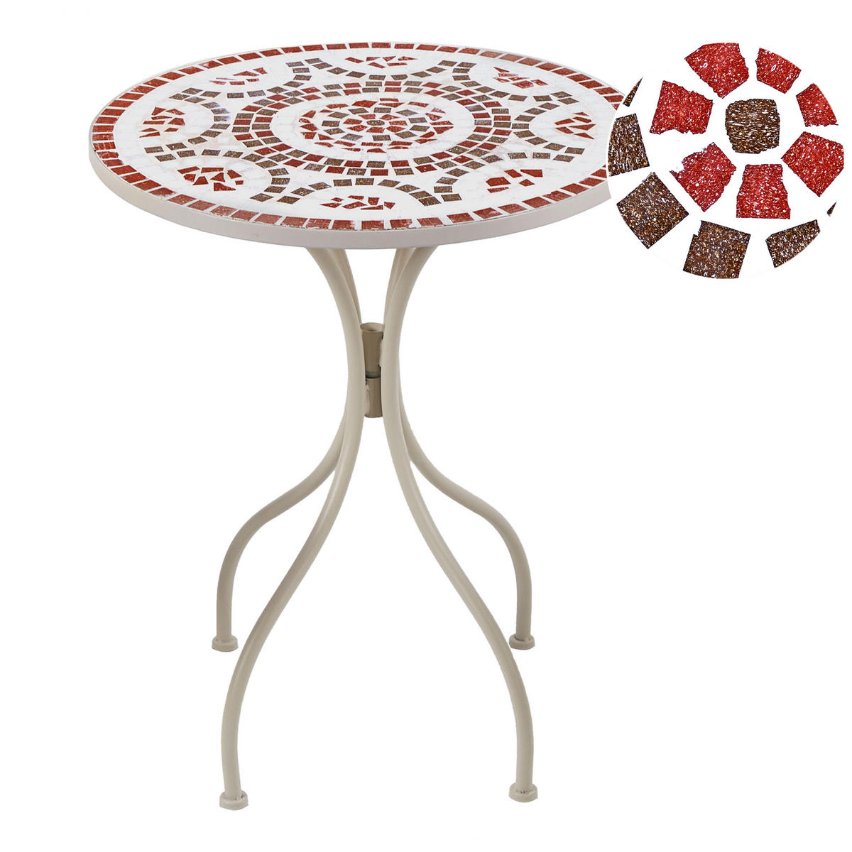 GARTENTISCH Weiß Spello - Rot/Weiß, Metall (60/60/74cm) - Beliani