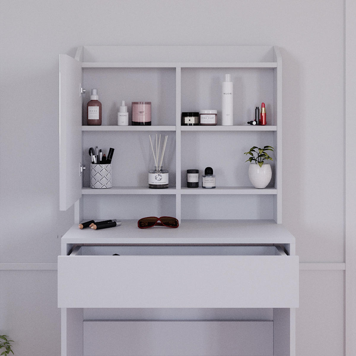 SCHMINKTISCH Laura Weiß 70 cm mit LED Beleuchtung - Weiß, Holzwerkstoff (70/136/40cm) - Vicco