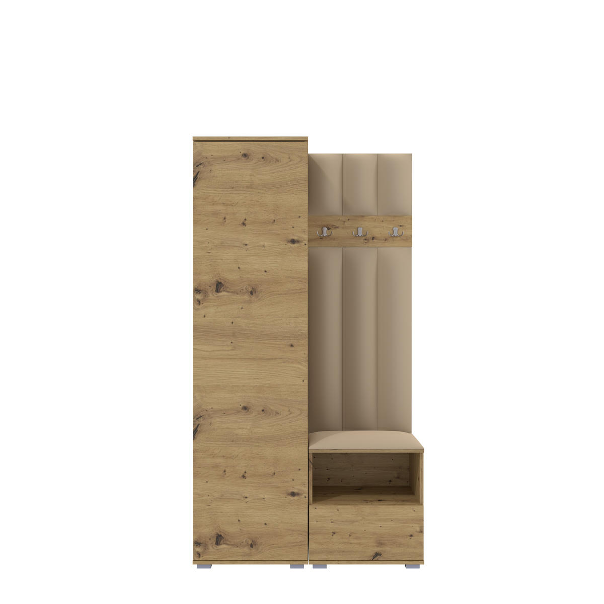 GEPOLSTERT Garderoben-Set Nela I LUX (Eiche Artisan + Stoff Trinity 04) - Beige/Silberfarben, Holz/Holzwerkstoff (100/187/40cm) - Ravio