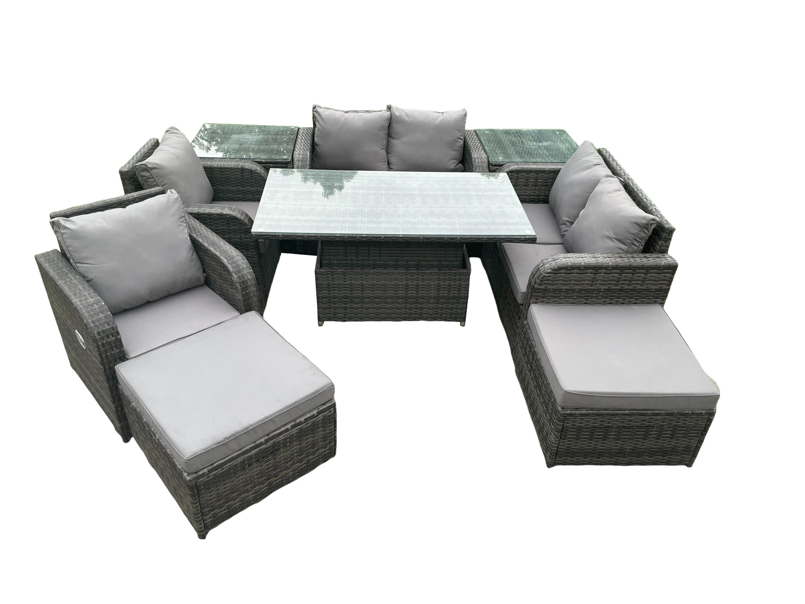 GARTENSOFA SET Polyrattan Dunkelgrau 8-Sitzer - Dunkelgrau/Grau, Metall - Fimous