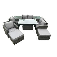 GARTENSOFA SET Polyrattan Dunkelgrau 8-Sitzer - Dunkelgrau/Grau, Metall - Fimous
