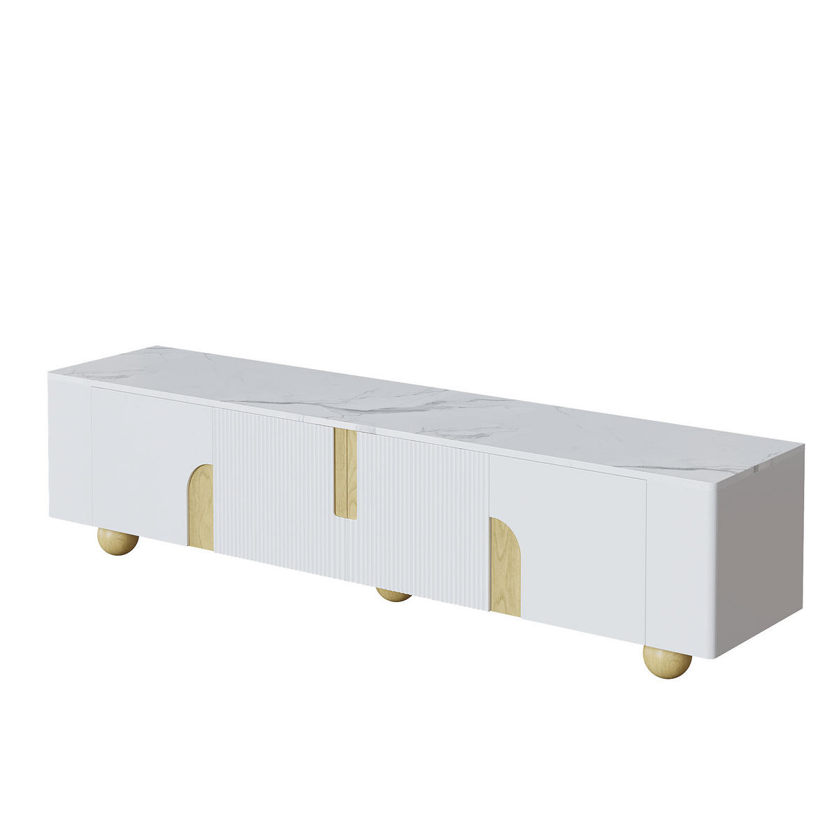 TV-SCHRANK 180/40/44 cm weiß mit 4 Türen und Marmoroptik-Oberfläche - Weiß, Holzwerkstoff (180/44/40cm) - OKWISH