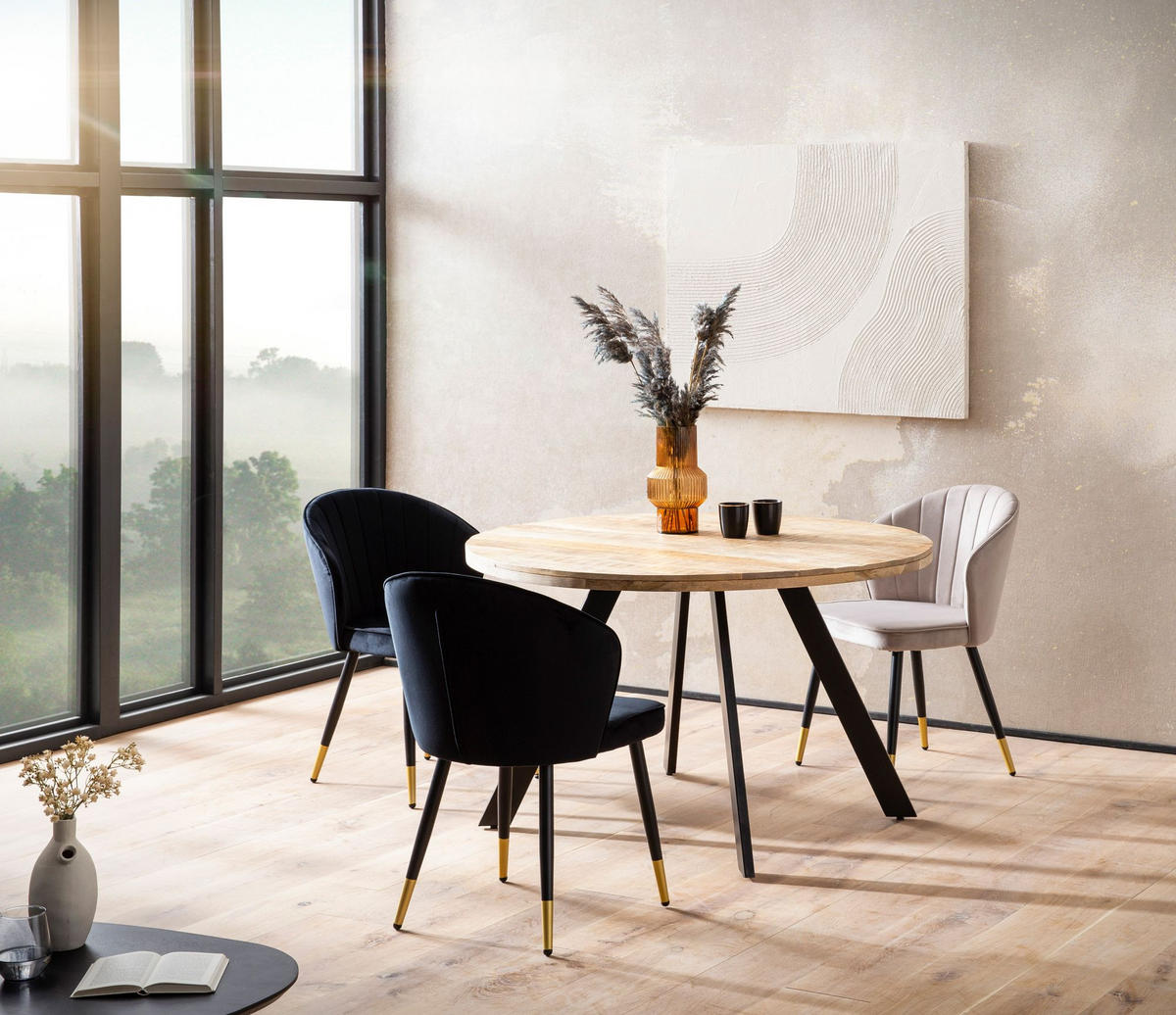 ESSZIMMERTISCH – Rund Mango Massivholz 120x120x76 cm Metallbeine - Schwarz/Braun, Holz/Metall (120/120/76cm) - KADIMA DESIGN
