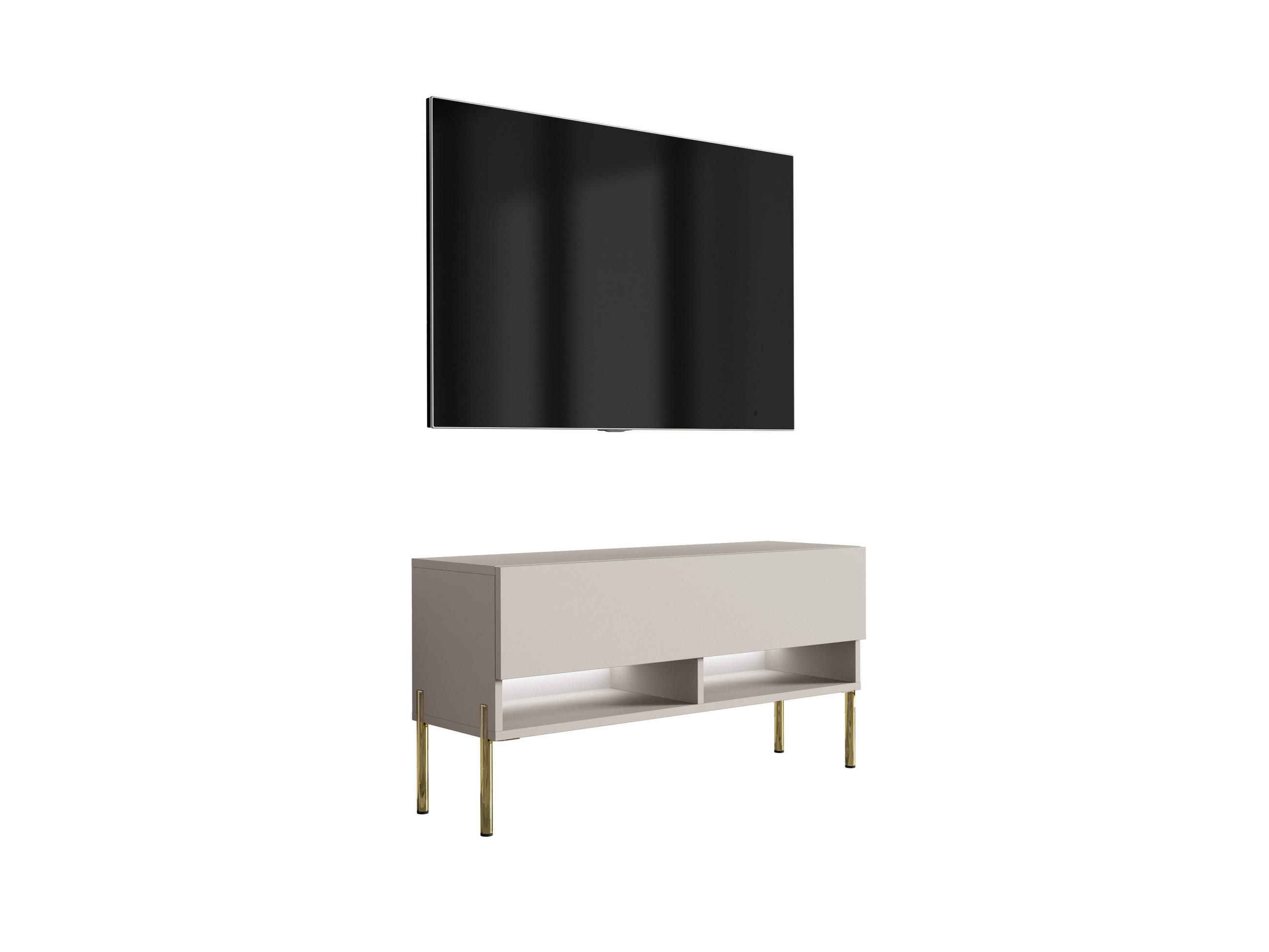 TV-LOWBOARD 100 cm Kaschmir, gerade goldene Beine, weiße LED, 100 × 32 × 52 cm - Beige, Holzwerkstoff (100/52/32cm) - 3XE LIVING