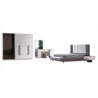 BETTANLAGE Barcelona Typ-1 Bett mit Kopfteil, 2 Nachttische, Kleiderschrank und Kommode - Anthrazit, Holzwerkstoff (160/200cm)