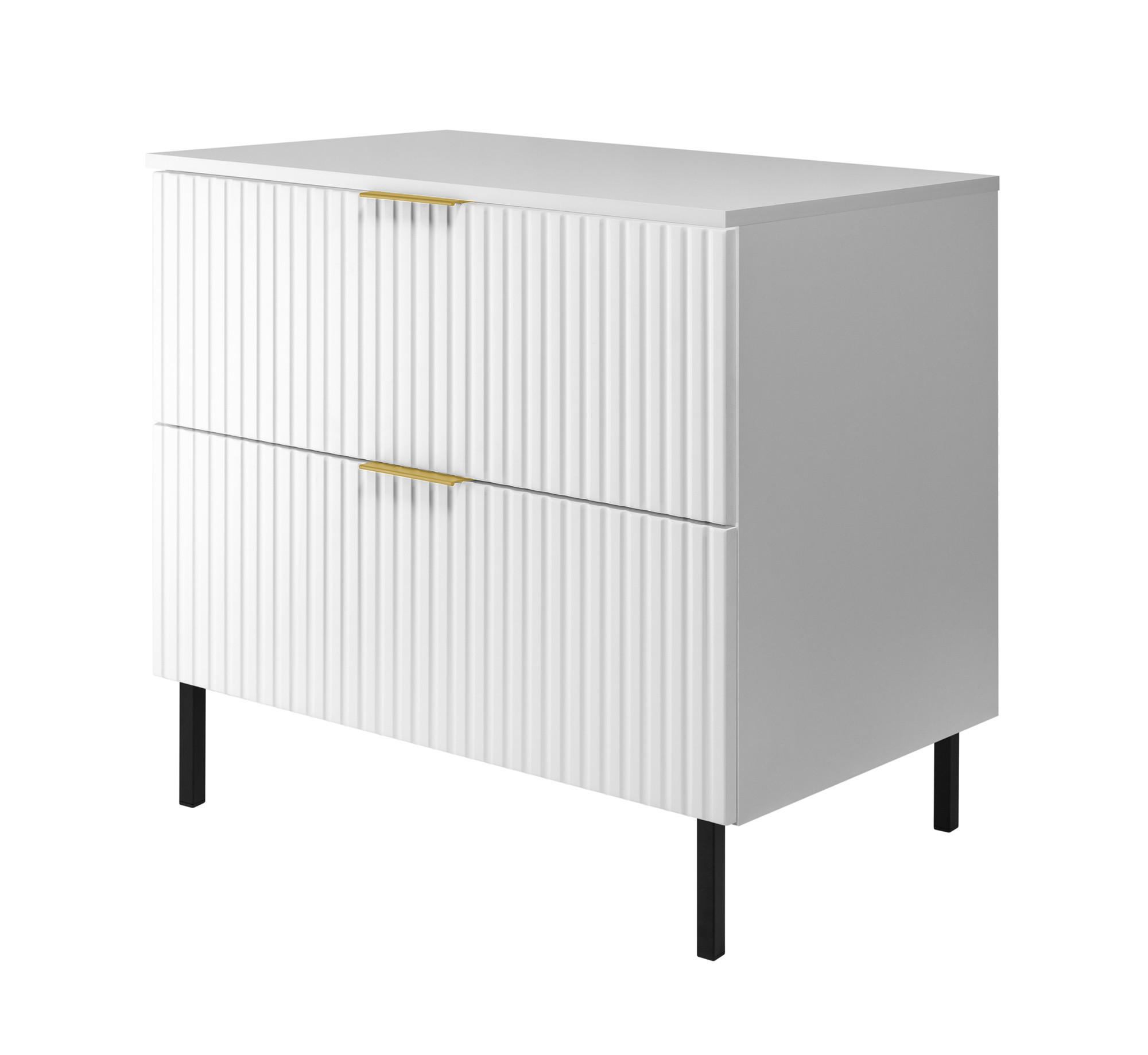 WASCHBECKUNTERSCHRANK, Weiß 80 x 77 x 46 cm, goldener Griff, schwarze Beine + Arbeitsplatte - Goldfarben/Weiß, Holzwerkstoff (80/77/46cm) - 3XE LIVING