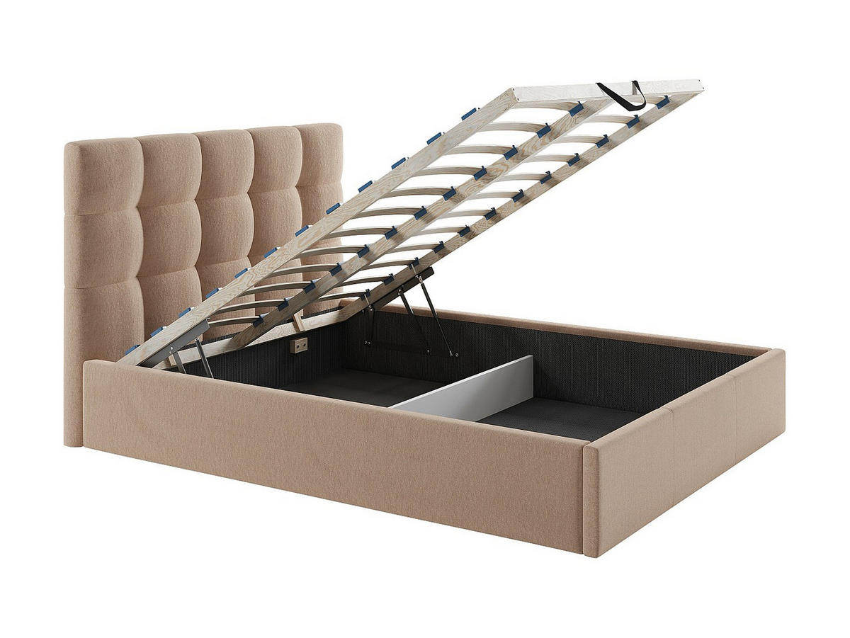 BETT mit Bettkasten - 2 Personen - Samt, Stoff - Beige - Beige, Textil (140/190cm) - Vente-Unique