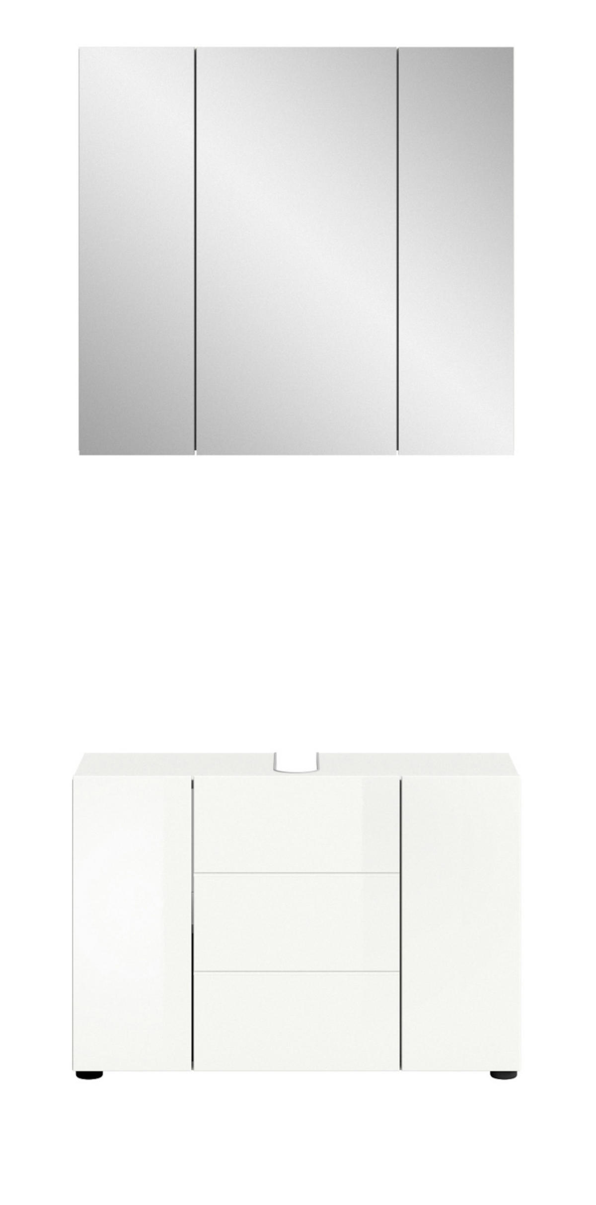 BADMÖBEL-SET 2-teilig weiß Hochglanz, Badkombination 80 cm - Weiß Hochglanz, Glas/Holzwerkstoff (82/190/34cm) - Inn.Furn