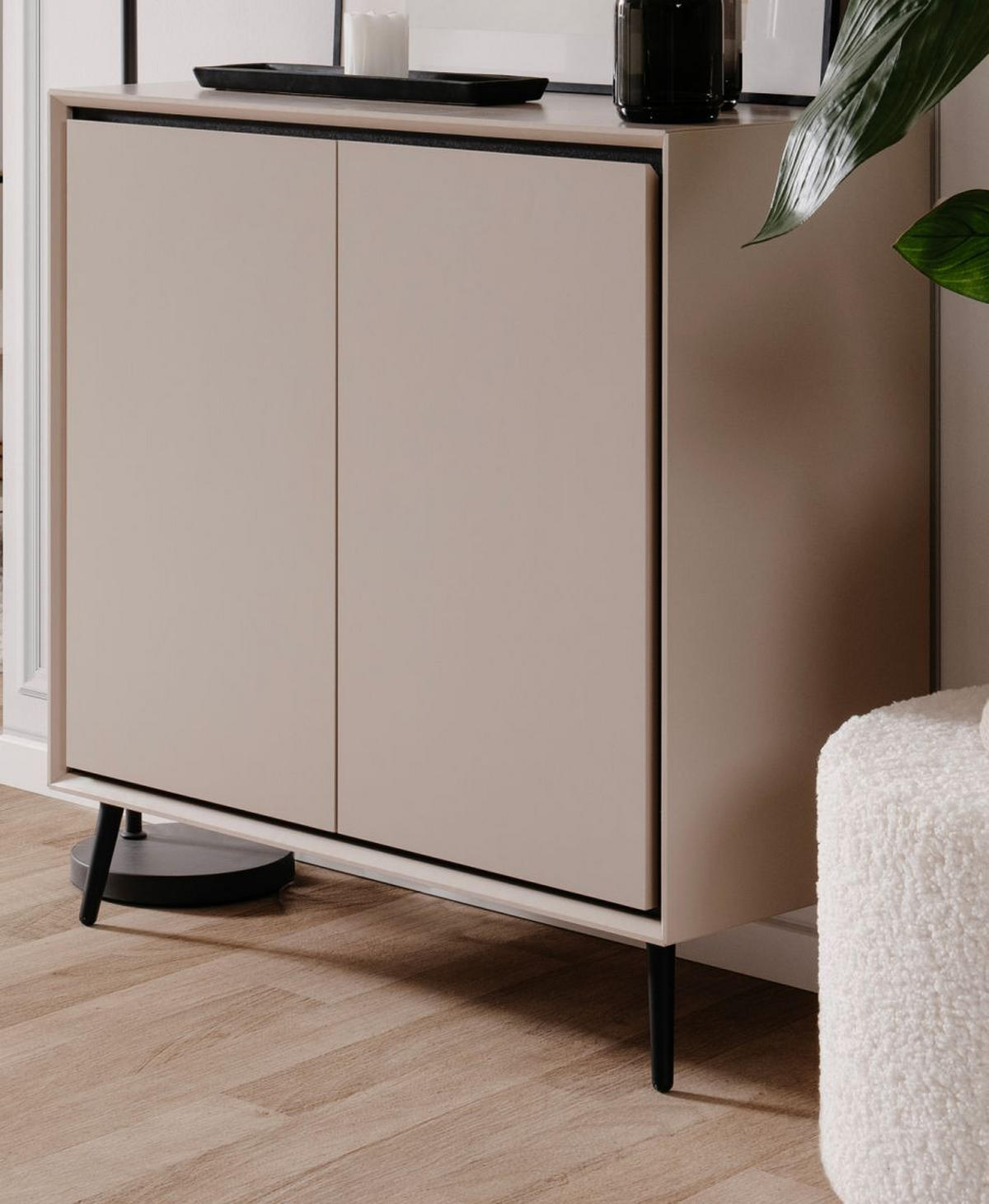 KOMMODE sand, schwarz 90 cm, Sideboard mit Soft-Close - Sandfarben/Schwarz, Holzwerkstoff/Kunststoff (90/90/38cm) - Furn.Design