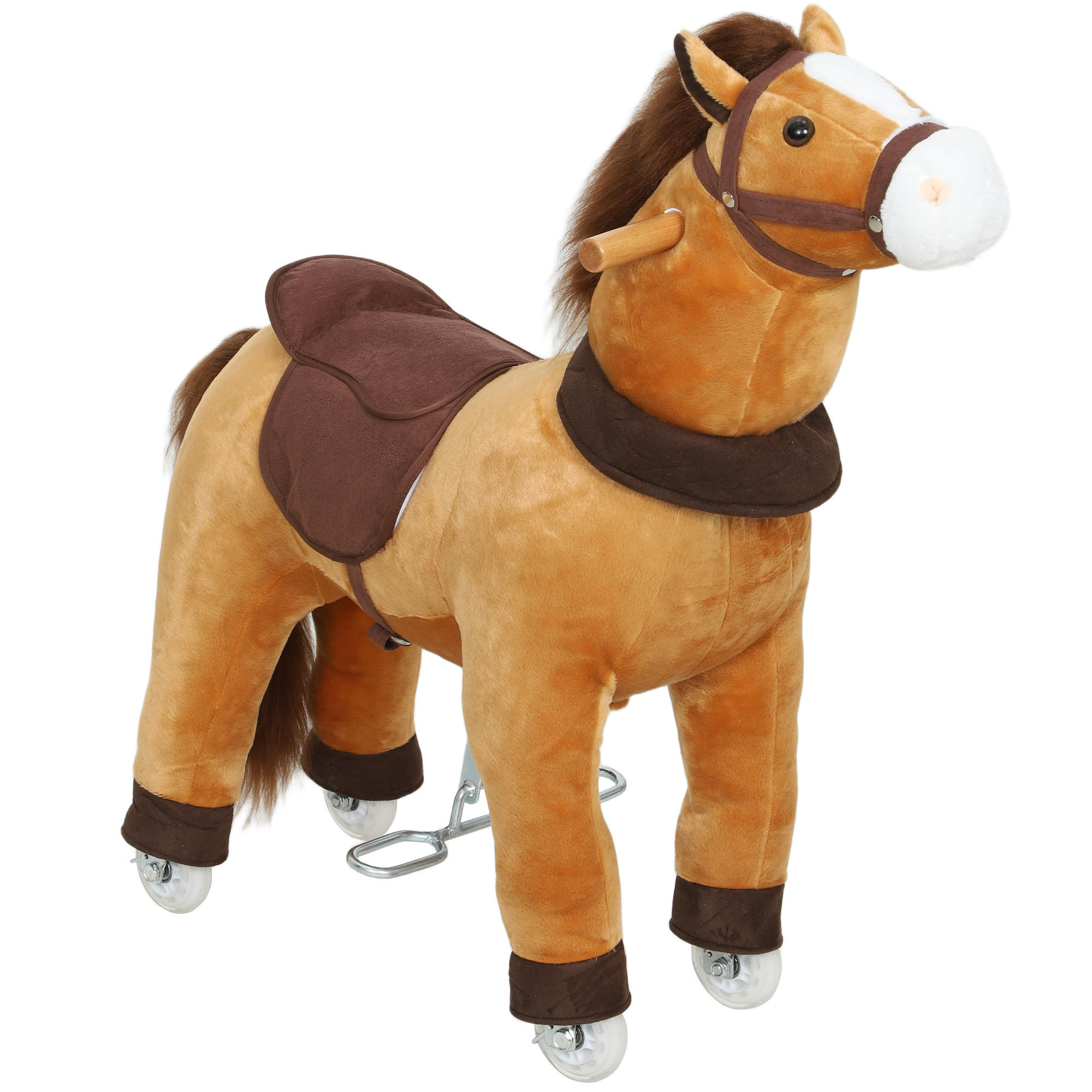 REITPFERD Spielpferd zum Reiten mit Sattel Rollen 75 cm Stehpferd Plüschpferd - Dunkelbraun, Textil (30/75/70cm) - AIYAPLAY