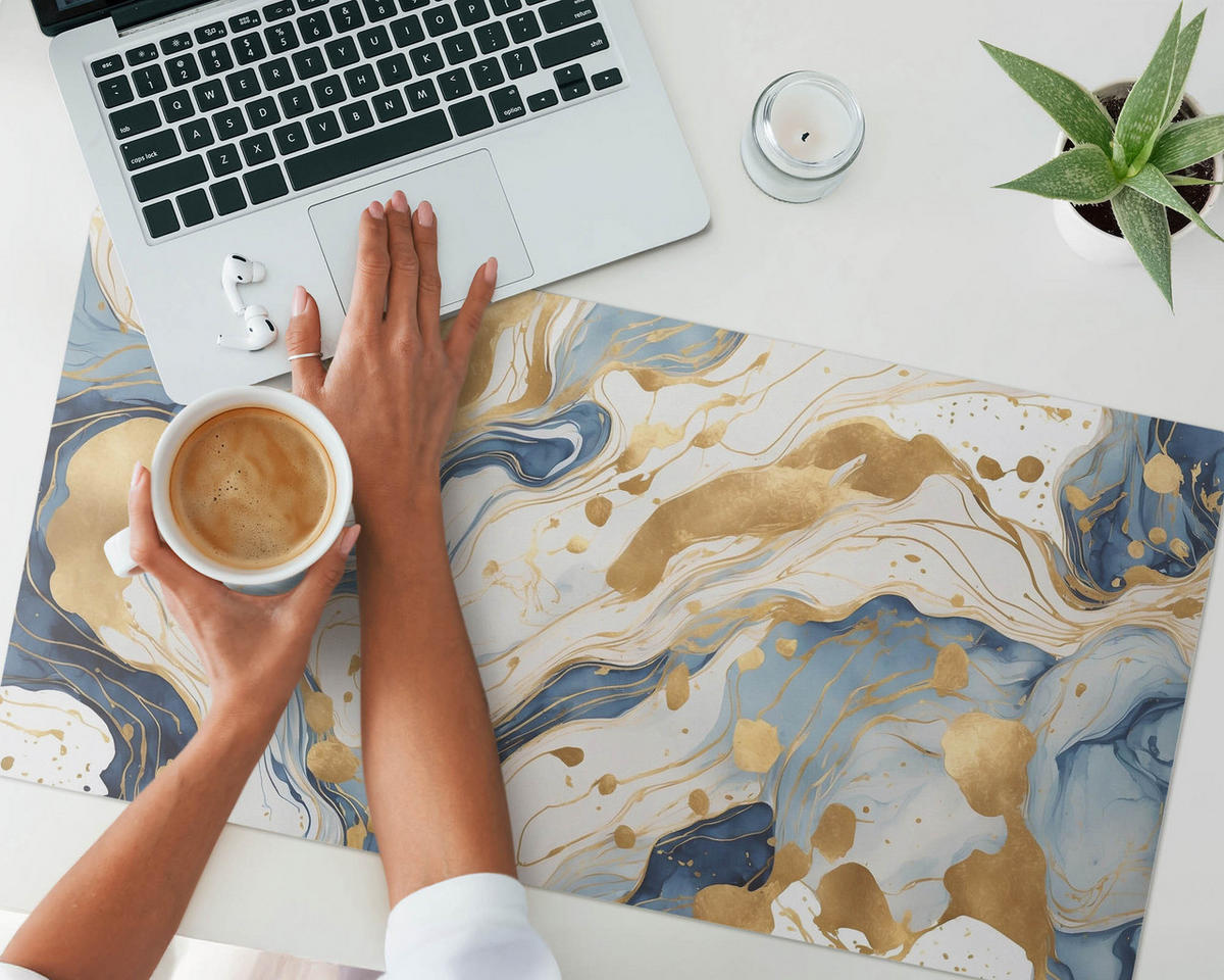 SCHREIBTISCHUNTERLAGE 90x45 cm Blau - Goldfarben/Hellblau, Kunststoff (90/45/1.6cm) - Wallfluent