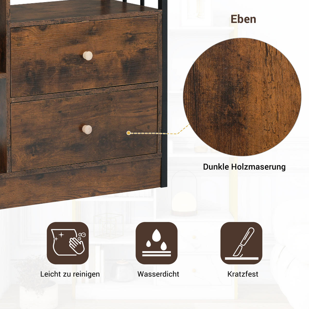 MEHRZWECKSCHRANK mit 6 Regale,Hochschrank mit Türen und Schubladen - Braun, Holzwerkstoff/Metall (100/173.5/30cm) - EVRYAE