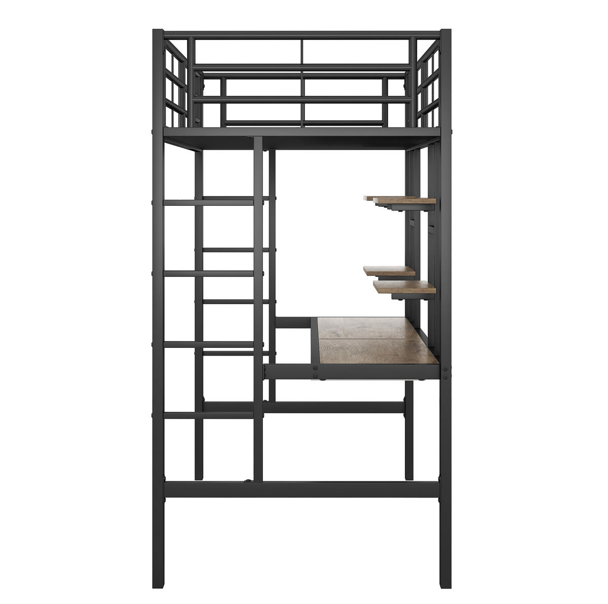 HOCHBETT 90/200 cm aus Metall mit Schreibtisch und 2 Regalen in Schwarz - Schwarz, Metall (90/200cm) - Flora Grace