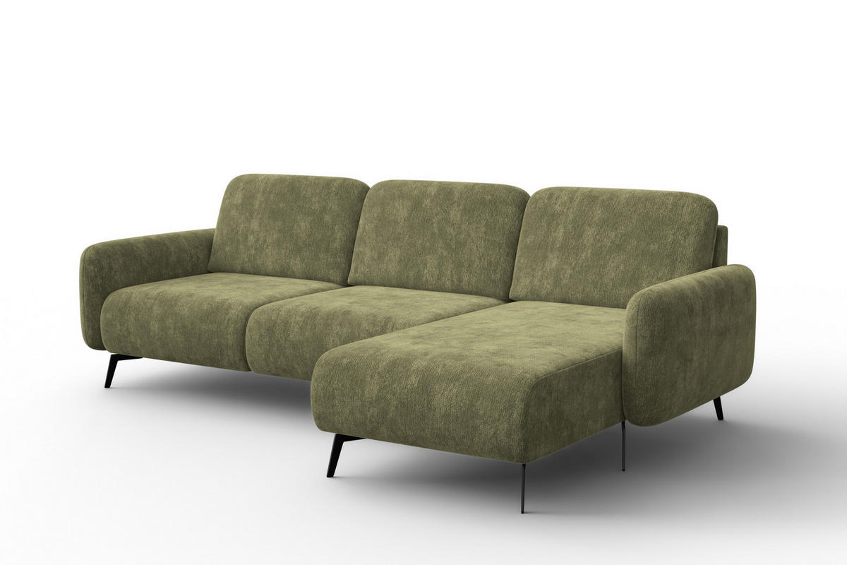 ECKSOFA FEBE 4-Sitzer RECHTS, olivgrüner Chenille-Stoff - Schwarz/Olivgrün, Holz/Textil (264/157cm) - Wozimo
