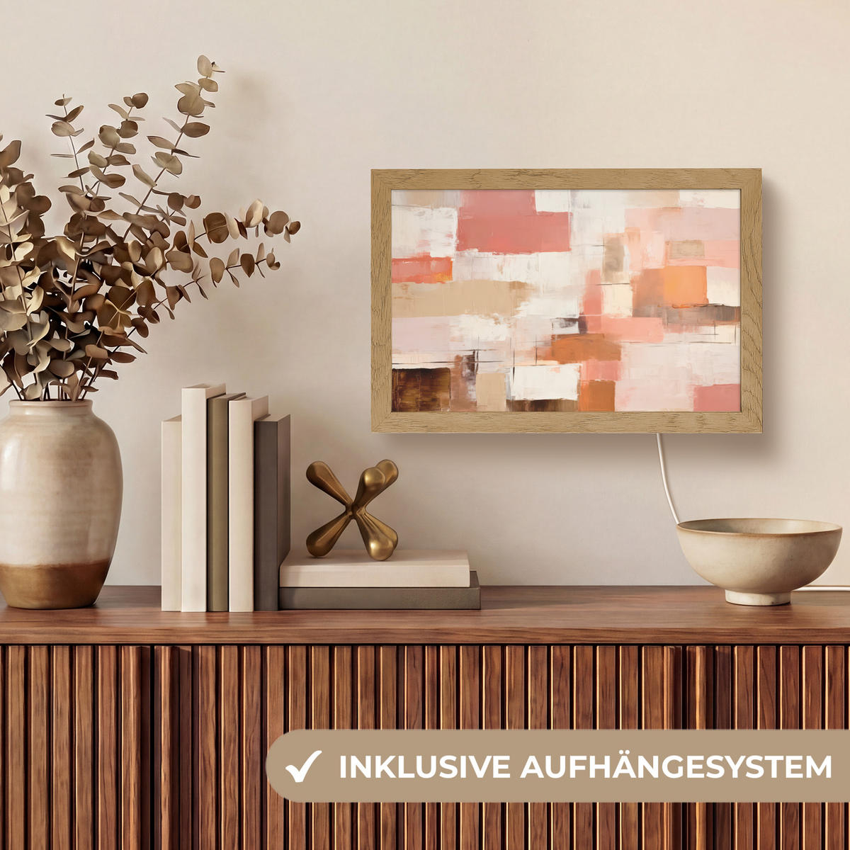 STOLNÍ LAMPA Umění - Růžová - Abstraktní 30x20 cm - šedohnědá, kompozitní dřevo (8/30/20cm) - OnlyWow