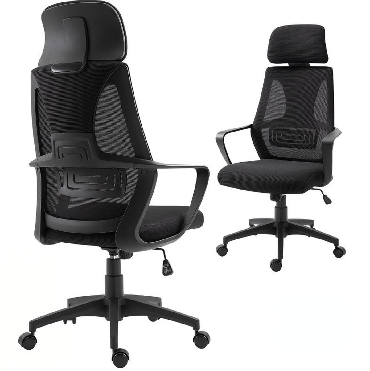 BÜROSTUHL in Schwarz 55x64x126 cm mit Höhenverstellung, Wippfunktion und verstellbarer Kopfstütze - Schwarz, Textil (64/126/55cm) - IVMEU