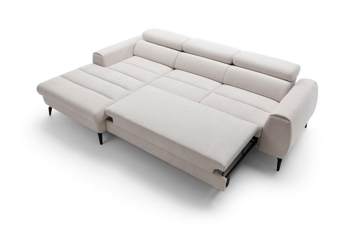 ECKSOFA NOTE Creme Chenille mit Schlaffunktion - Creme, Holz (270/184cm) - MASSENO