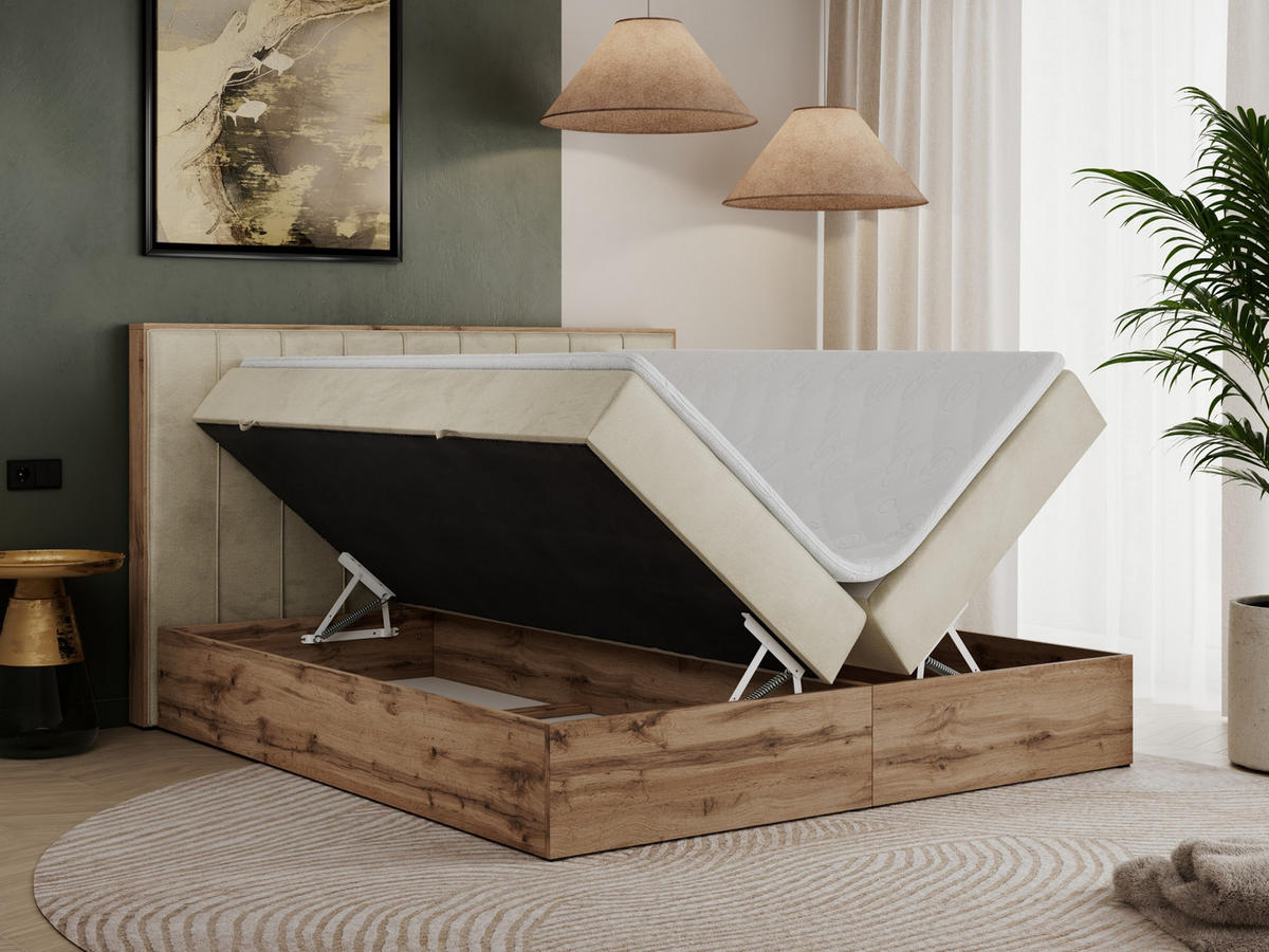 BOXBETT BELLISSIMO 180/200 Beige Velvet - H3 - Beige, Holz/Textil (180/200cm) - MKS