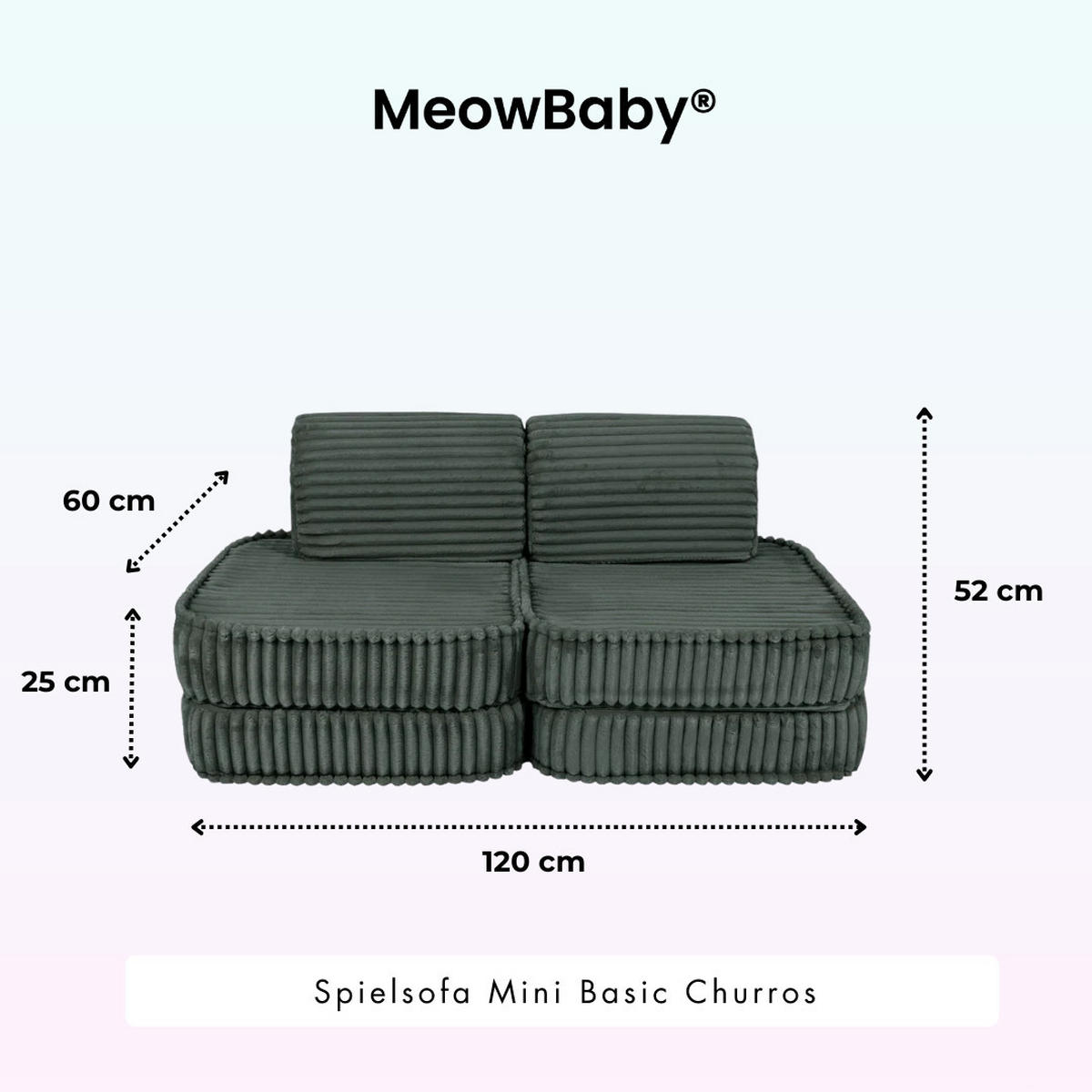 KINDERSOFA Pocket Basic modular 4-tlg. aus Plüschcord in Waldgrün - Dunkelgrün, Textil (120/25/60cm) - MeowBaby