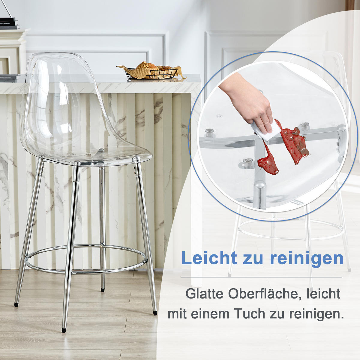 BARHOCKER 2er-Set Silber Transparent mit Rückenlehne und Fußstütze - Silberfarben, Metall (48.5/102/48.5cm) - PANGIVO