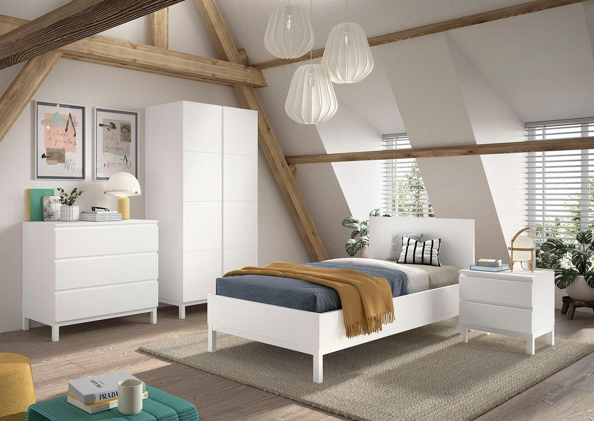 KINDERZIMMER SET Keely Kiefer weiß Bett Nachtkonsole Schrank Kommode - Weiß, Holz (58/196/99cm) - 58aufmkessel