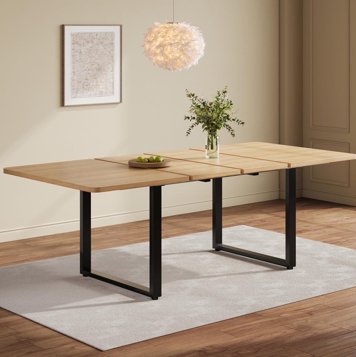 ESSTISCH 140/180/220 x 80 cm in Eichefarben, ausziehbar mit Metallbeinen - Eichefarben, Holzwerkstoff (220/90/75cm) - Flora Grace