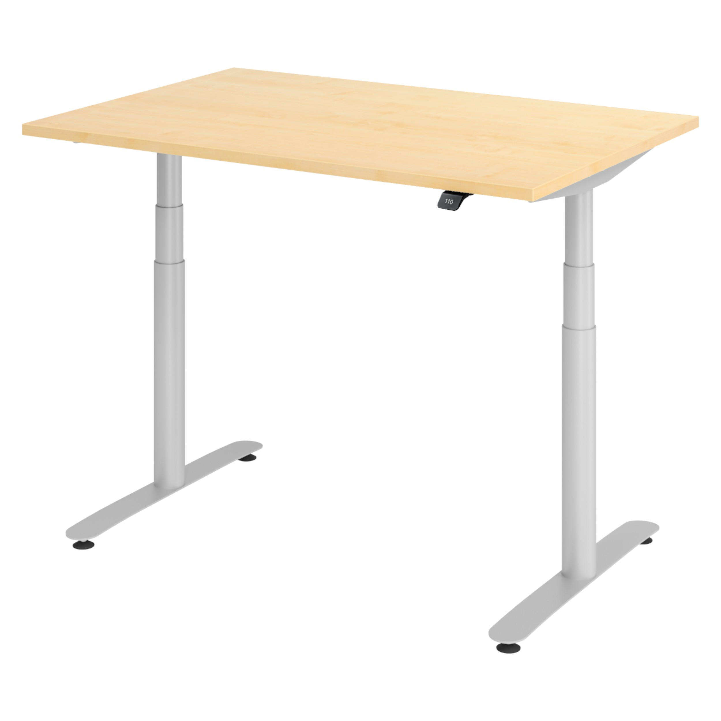 SCHREIBTISCH elektrisch Bluetooth & App XDLR 120/80/72 cm in Ahornfarben/Silberfarben - Silberfarben/Ahornfarben, Holzwerkstoff (120/80/72cm) - bümö