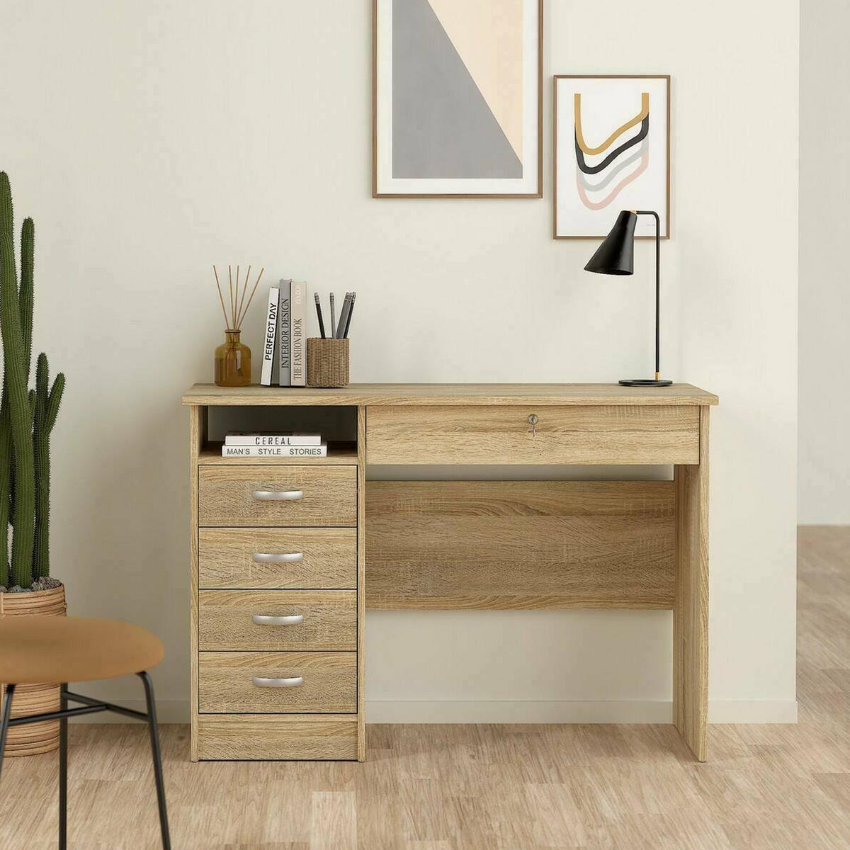 SCHREIBTISCH Eiche 48.5/109.3/75.6 cm - Braun, Holzwerkstoff (49/109/76cm) - DMORA