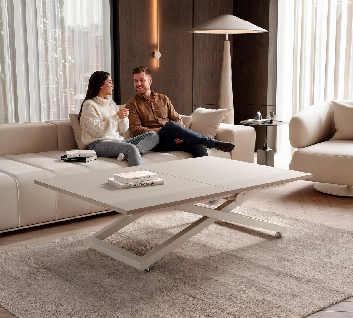 COUCHTISCH ARIA 120-160/80 cm, Höhenverstellbar, Kaschmir - Kaschmir, Holzwerkstoff/Metall (120/80/38cm) - Idohome