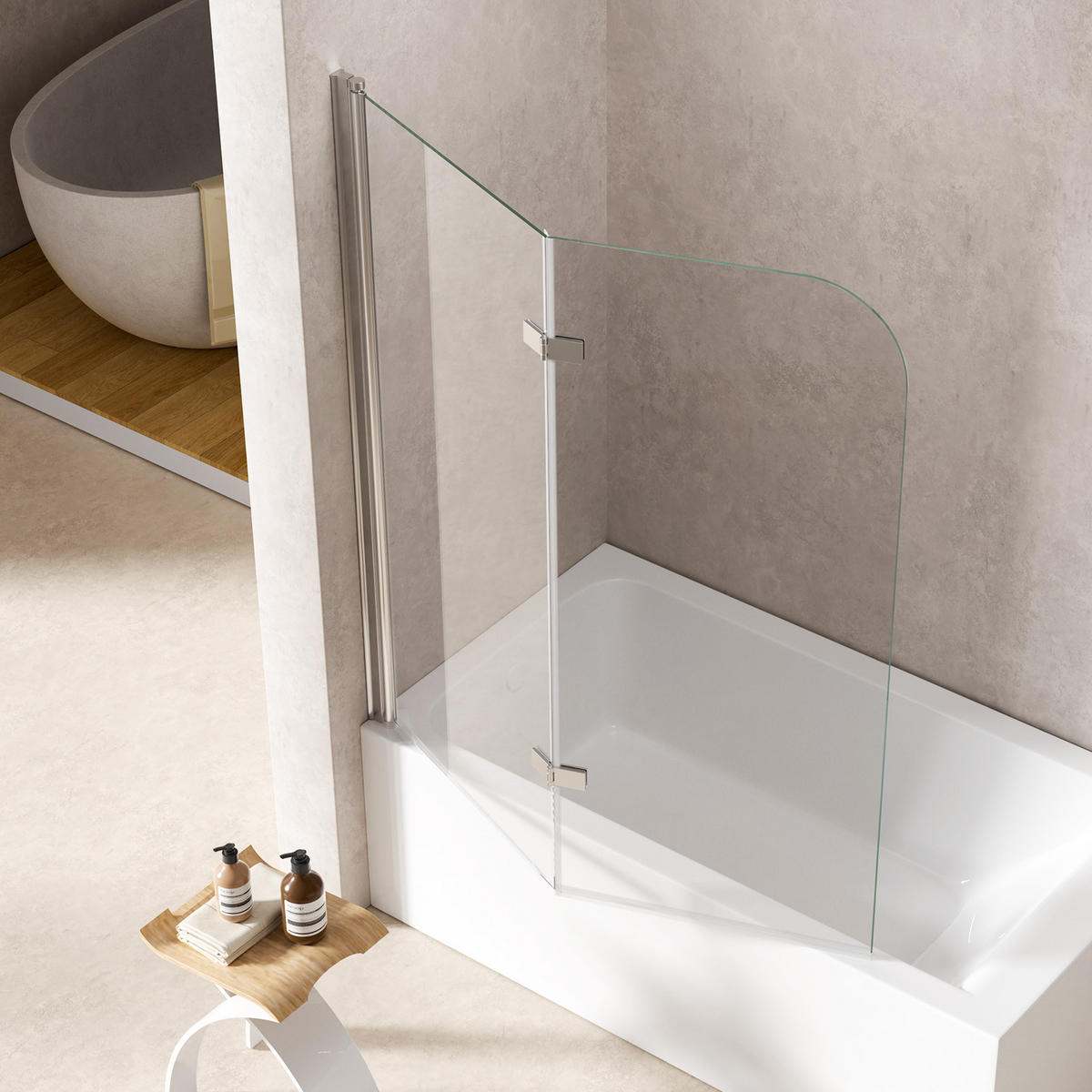BADEWANNENAUFSATZ 120/140 cm Chrom 2-tlg. faltbar 6 mm mit beidseitiger Nano-Beschichtung - Chromfarben, Glas (120/140cm) - S'AFIELINA