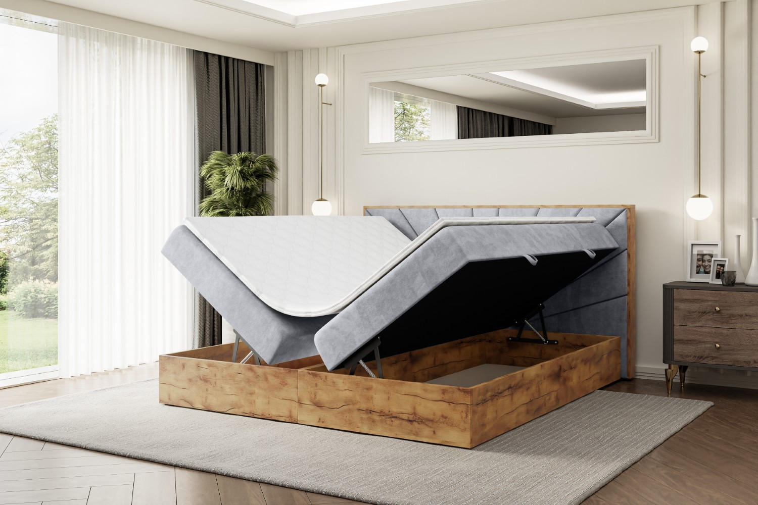 Thumbnail - Altdecor Boxbett, Hellgrau, Holzwerkstoff, Höhe ca. 20 cm, 120x200 cm, Schlafzimmer, Betten, Boxspringbetten