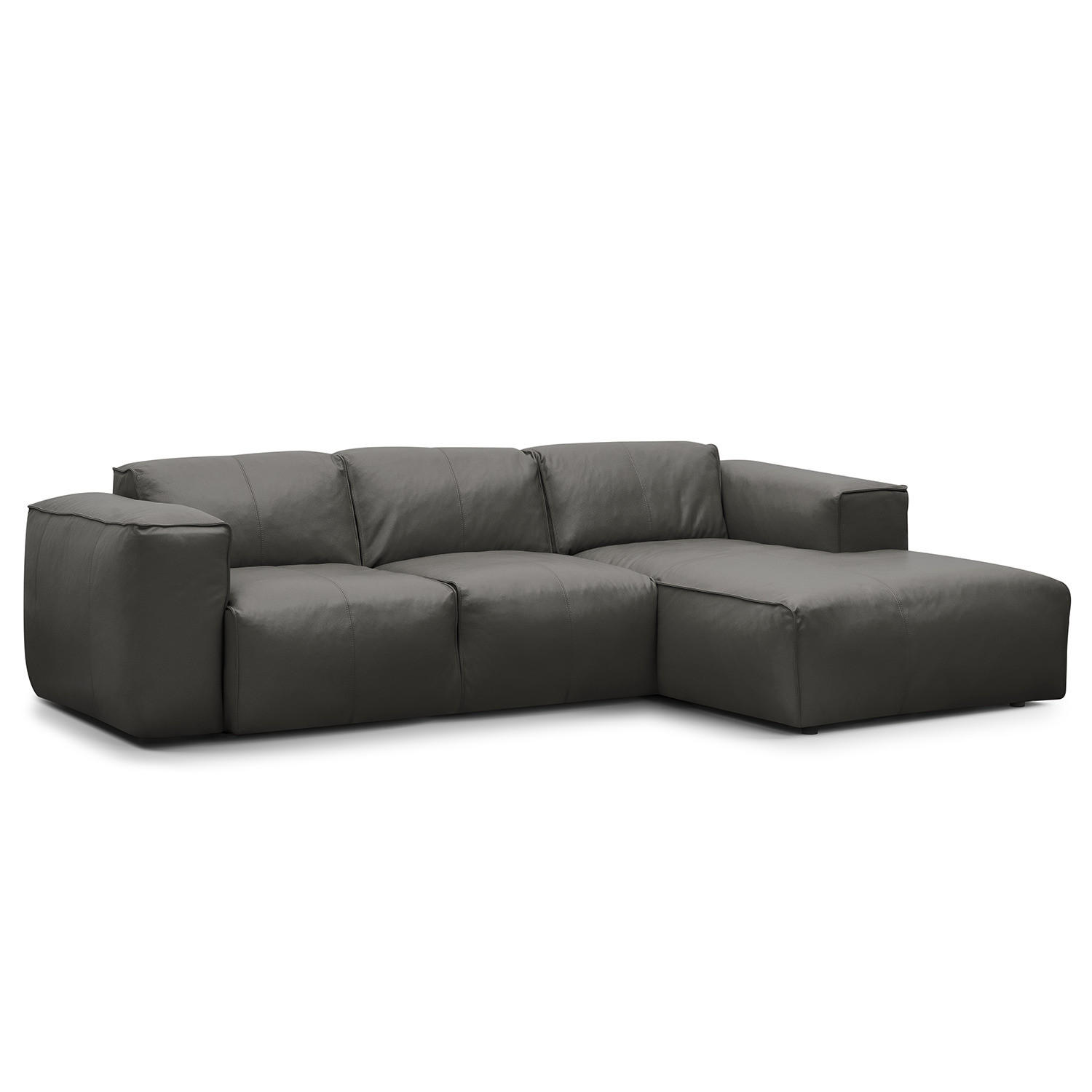 3-SITZER ECKSOFA mit Longchair - Schwarz/Grau, Leder/Kunststoff (251/173cm) - home24