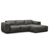 3-SITZER ECKSOFA mit Longchair - Schwarz/Grau, Leder/Kunststoff (251/173cm) - home24