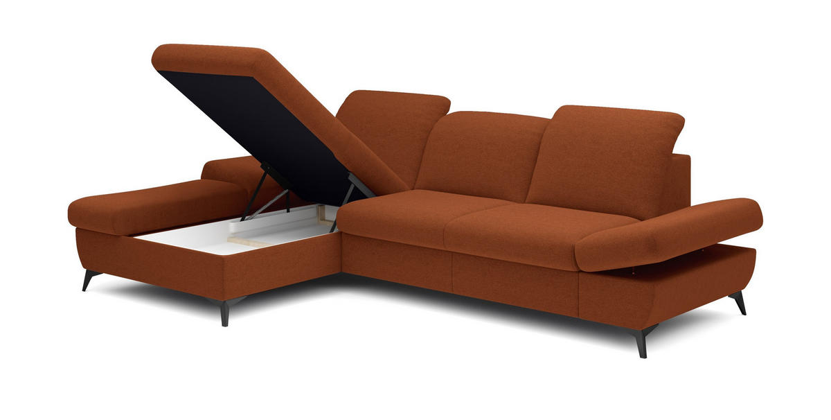 ECKSOFA FELICE L-S Orange Geflochtener Stoff mit Schlaffunktion - Orange, Holz (284/166cm) - MASSENO