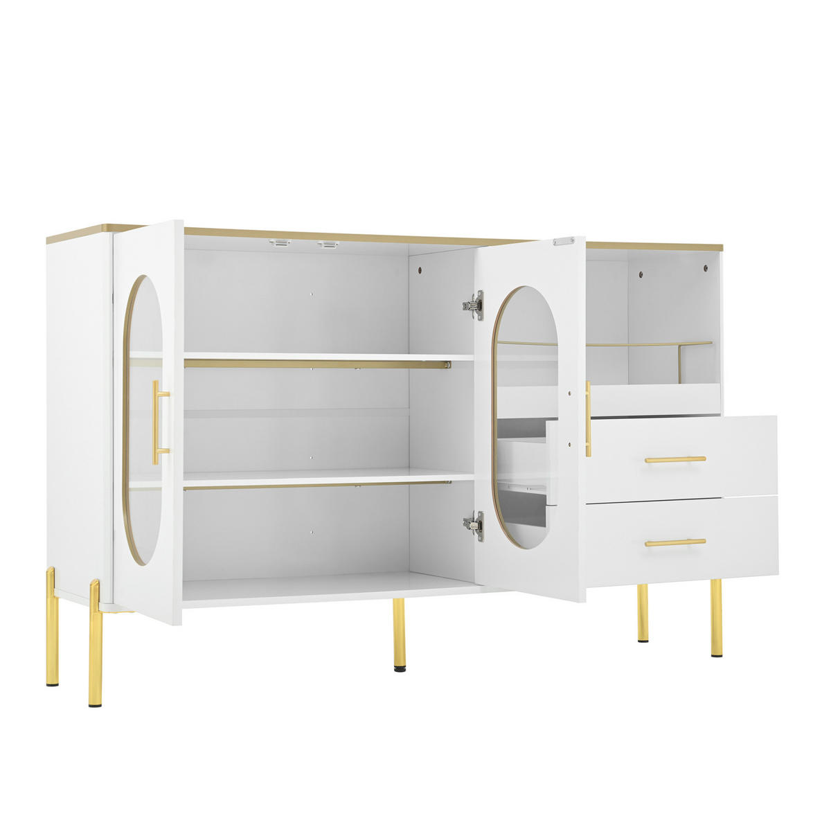 SIDEBOARD 140/38/90 cm aus MDF mit 2 Schubladen und Glastüren Weiß - Weiß, Holzwerkstoff (140/90/38cm) - Modenvie