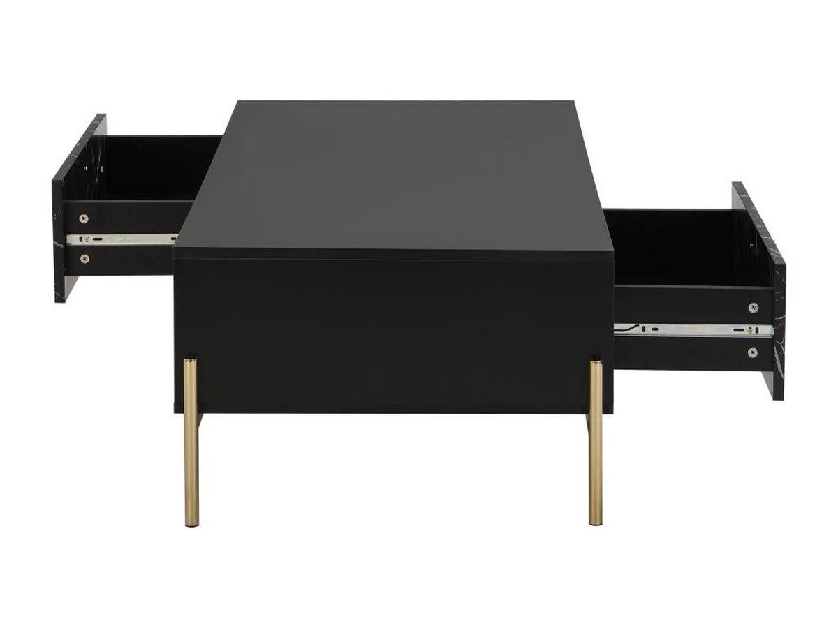COUCHTISCH mit 2 Schubladen & 2 Ablagefächern - MDF & Metall - Marmor-Optik Schwarz & Goldfarben - CIEMILA - Schwarz, Holz (120/60/38cm) - Pascal Morabito
