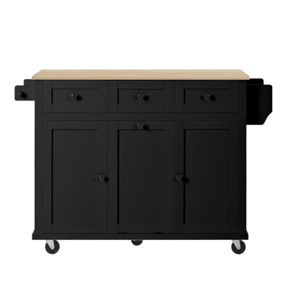 KÜCHENINSEL mit ausziehbarer klappbarer Arbeitsplatte schwarz-natur 112×46,2-76,2×92,7 cm aus MDF - Schwarz, Holzwerkstoff (112/92.7/76.2cm) - Luhomfu