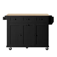 KÜCHENINSEL mit ausziehbarer klappbarer Arbeitsplatte schwarz-natur 112×46,2-76,2×92,7 cm aus MDF - Schwarz, Holzwerkstoff (112/92.7/76.2cm) - Luhomfu