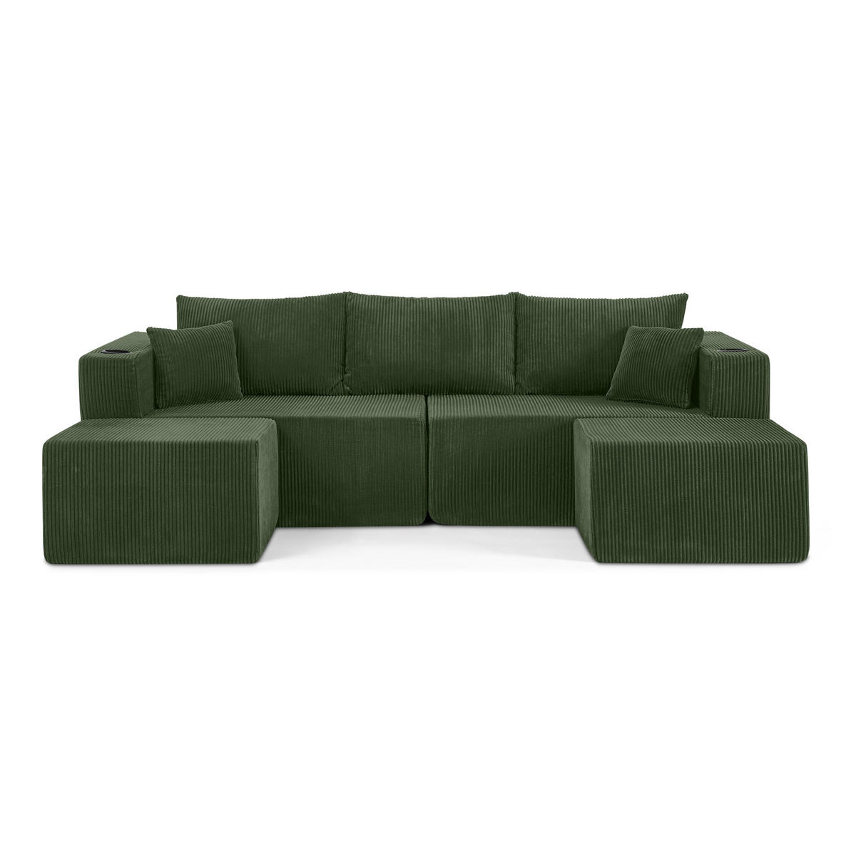 WOHNLANDSCHAFT DE-34629 modular mit 2 Ottomanen Grün - Grün, Textil (138/75/230cm) - ComfortXL