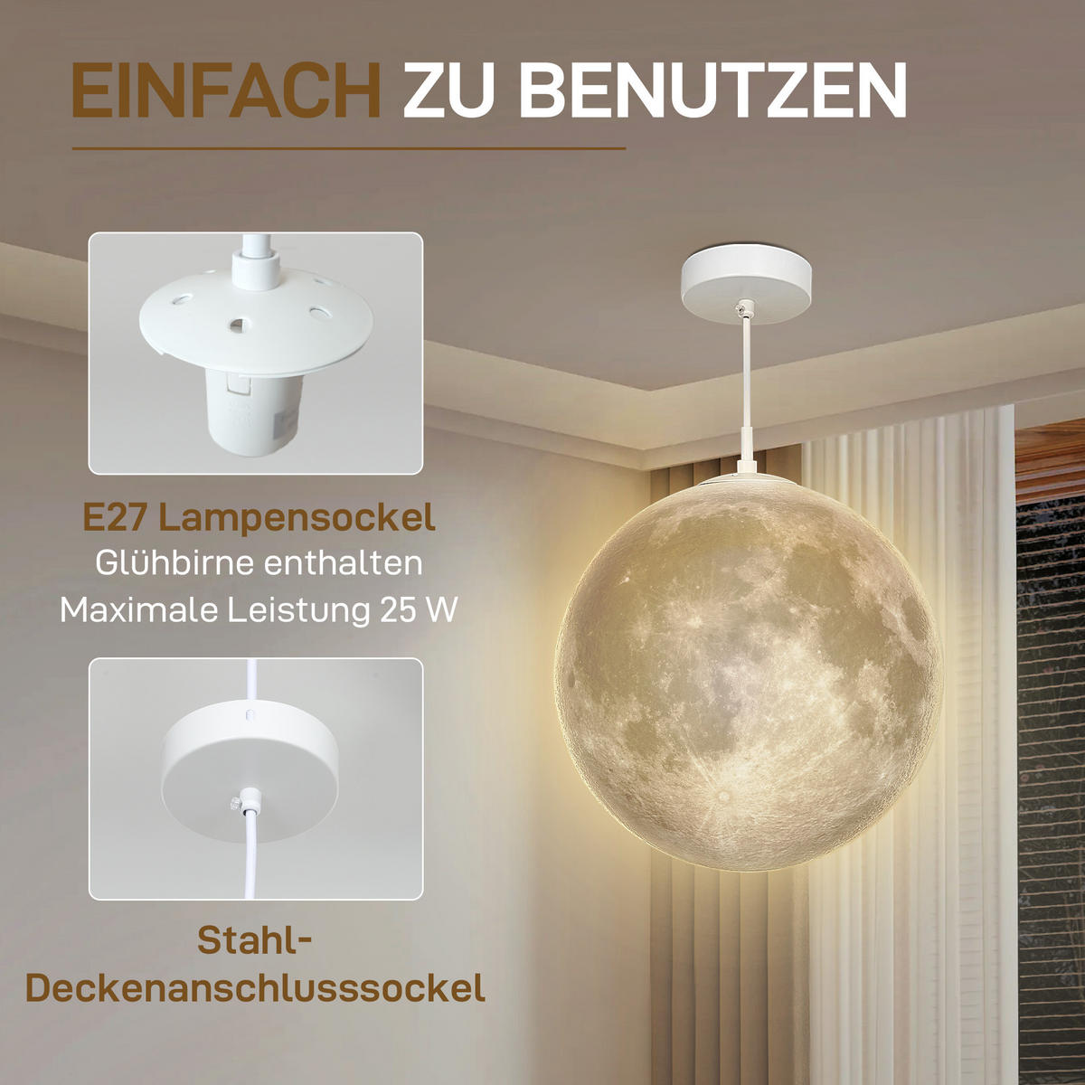 PENDELLEUCHTE mit APP-Steuerung, Cremeweiß - Weiß, Kunststoff (30/30/30cm) - HOMCOM