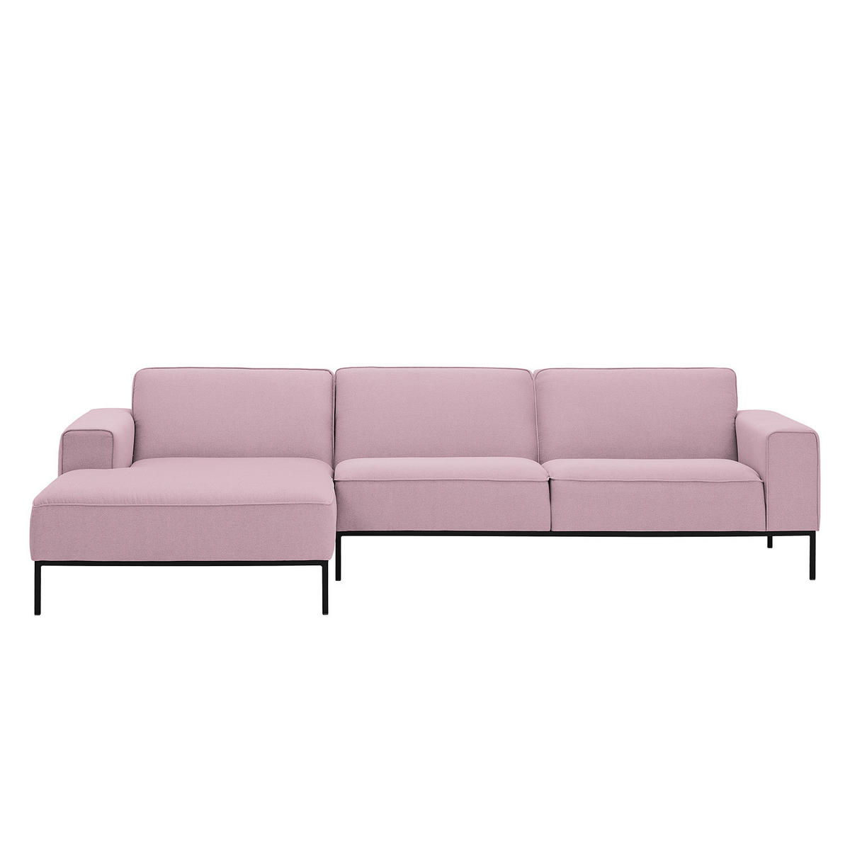 ECKSOFA mit Longchair - Webstoff - Schwarz/Rosa, Textil (285/168cm) - home24