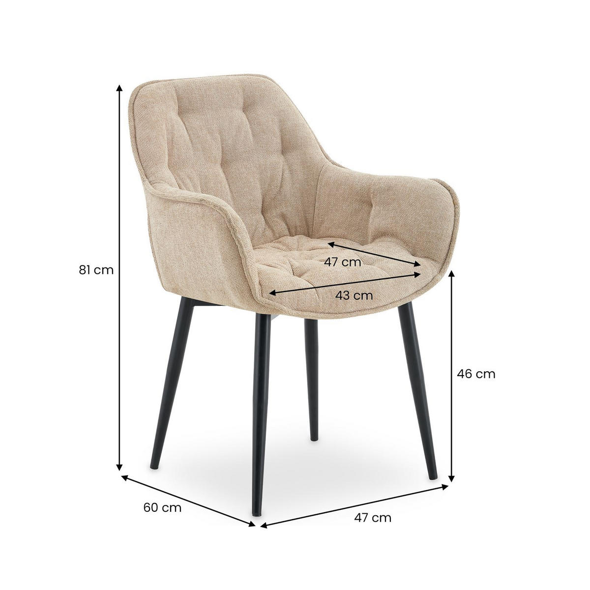 ESSZIMMERSTÜHLE ARDEN 2er-Set beige - Beige, Textil (47/81/60cm) - IDIMEX