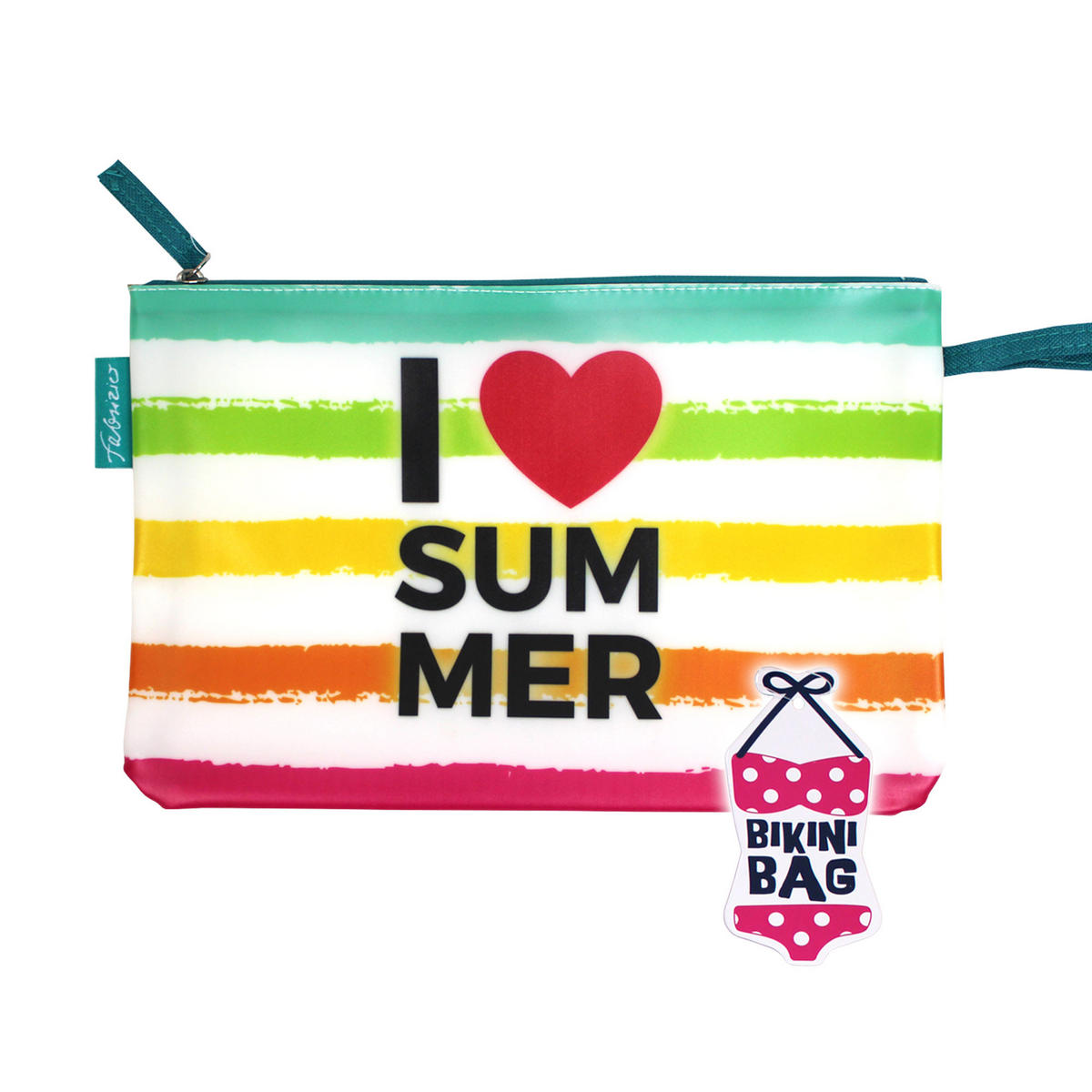 BIKINI WETBAG I Love Summer Weiß Badetasche wasserdichte Nasstasche - Multicolor, Kunststoff (20/20/30cm) - TiborTex