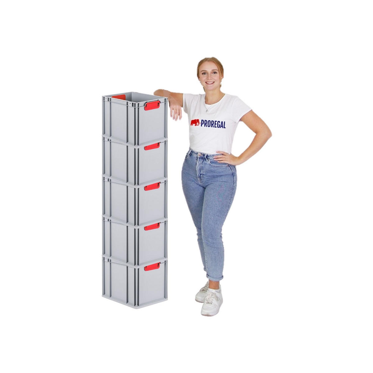 EUROBOX 5x Nextgen Color Mit Auflagedeckel 32x30x40cm Griffe Rot Geschlossen - Rot, Kunststoff (30/32/40cm) - PROREGAL